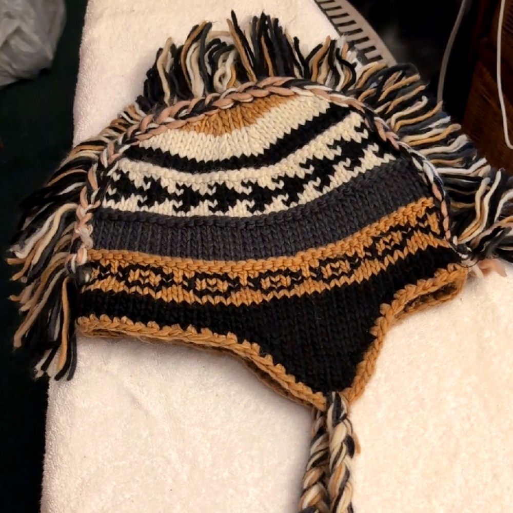 Multicolor Knit Winter Beanie Horn Hat with Fringe